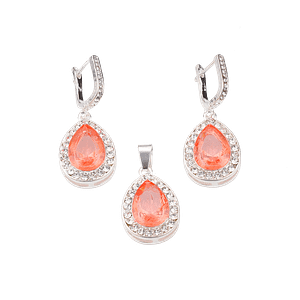 Ensemble en Métal Argenté & Pierres de Zircon Rose – Éclat Féminin & Reflets Délicats