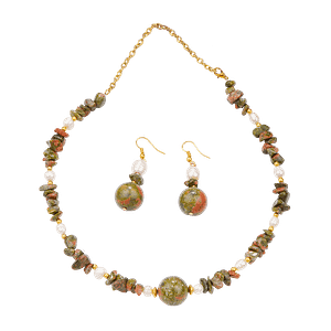 Ensemble Perles de Culture & Unakite - Création Monbijoux