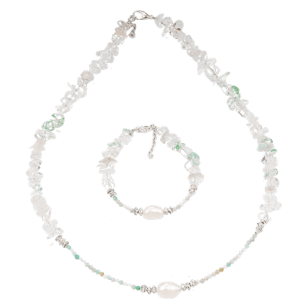 Ensemble bracelet et collier en chips de quartz & perles de culture