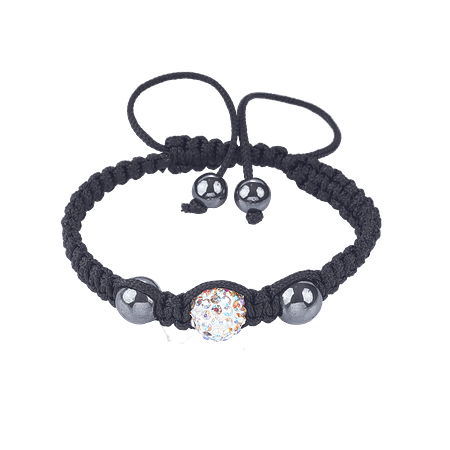 Bracelet Shamballa Tressé en Boule Blanches & Pierres d’Hématite