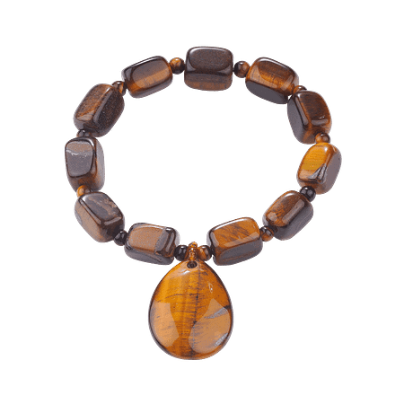 Bracelet Élastique en Œil de Tigre avec Pendentif