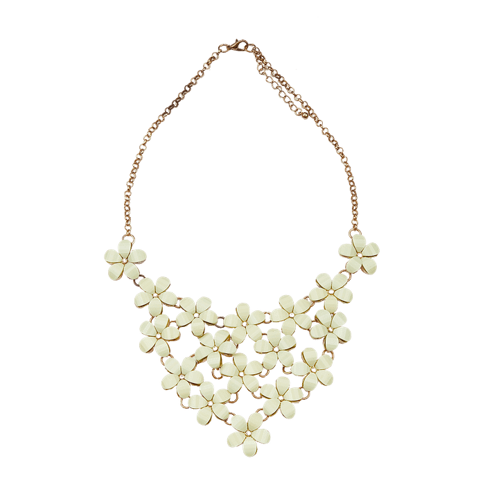 Collier Acier Inoxydable & Plastron Fleurs Émaillées