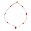 Collier en perles de culture et agate rouge avec pendentif en pierre rouge