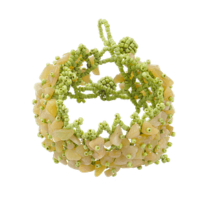 Bracelet en Grappes de Perles Vert Pistache & Éclats de Pierre Naturelle Jaune