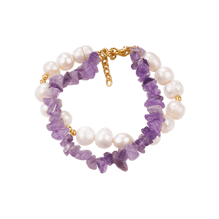 Bracelet Double Rangs en Perles de Culture & Améthyste – Création Monbijoux