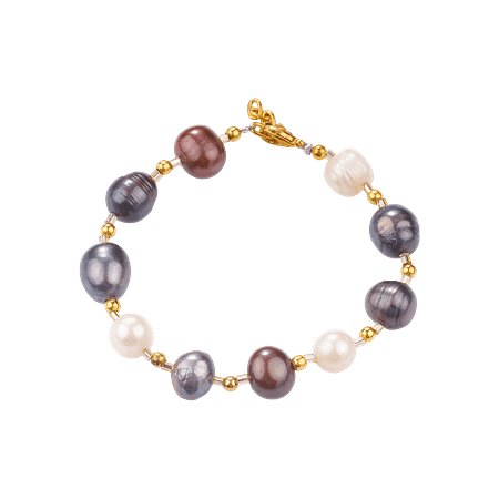 Bracelet en Perles de Culture Noires et Blanches avec Séparateurs Dorés – Création Monbijoux