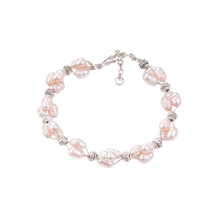 Bracelet en Perles de Culture Roses et Perles Métal Argenté – Création Monbijoux