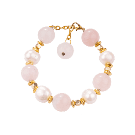 Bracelet en Quartz Rose et Perles de Culture – Création Monbijoux