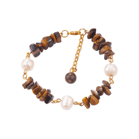 Bracelet en Perles de Culture et Chips d’Œil de Tigre – Création Monbijoux