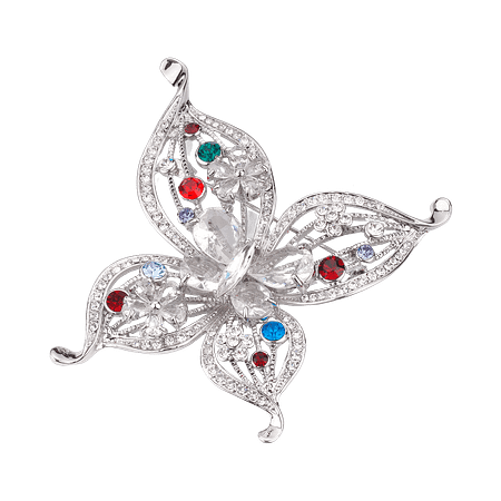 Broche vintage en métal argenté ornée de pierres de zircon