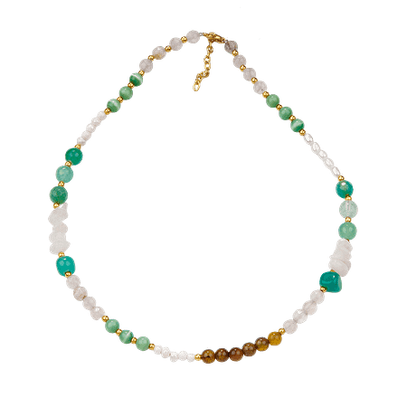 Collier en pierres naturelles quartz, jade, agate et Œil de chat
