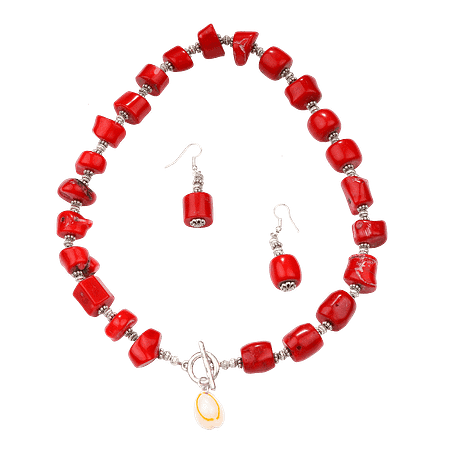 Ensemble en Corail Naturel & Métal Argenté – Création Monbijoux