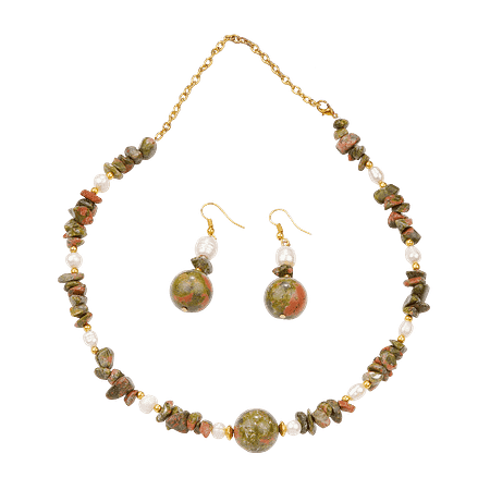 Ensemble Perles de Culture & Unakite – Création Monbijoux