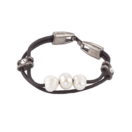 Bracelet Ethnique en Perles de Culture sur Cordon en Cuir