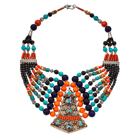 Collier Tibétain Vintage Multicolore en Pierres Naturelles