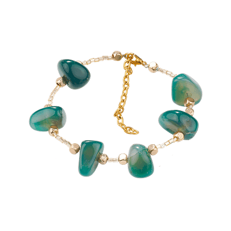 Bracelet en Pierres de Jade Naturelles, Rocaille et Séparateurs Dorés