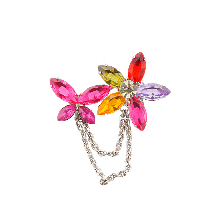 Broche vintage en métal argenté ornée de pierres de zircon