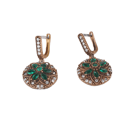 Boucles d’oreilles ottomanes vintage en Argent Sterling 925 & pierres vertes