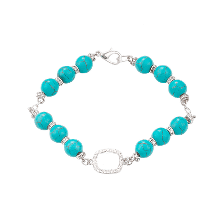 Bracelet en Turquoise et Détails en Métal Argenté