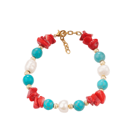 Bracelet en Perles de culture, Corail Rouge & Turquoise