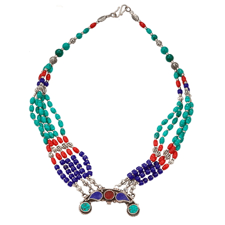 Collier Tibétain Vintage Multicolore en Pierres Naturelles