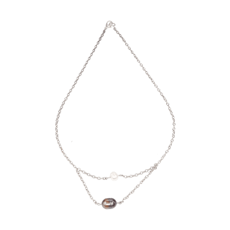 Collier Minimaliste en métal argenté & Perles