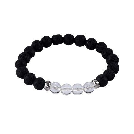 Bracelet Élastique en Pierres de Lave & Cristal de Roche