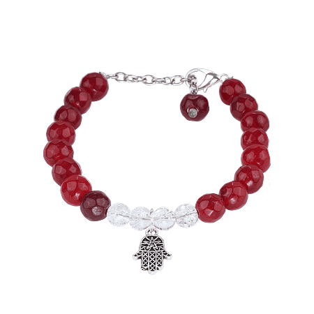 Bracelet en Agate, Cristal de Roche & Pendentif Khmissa – Création Monbijoux