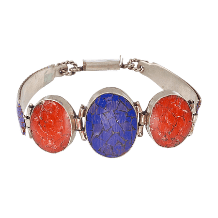Bracelet Tibétain Fait Main en Lapis Lazuli et Corail Naturels