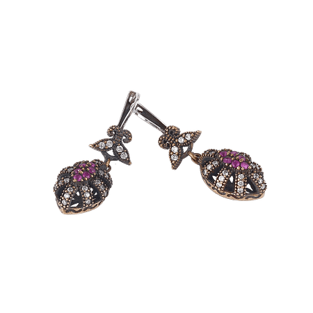 Boucles d’oreilles ottomanes vintage en Argent Sterling 925 & pierres de rubis