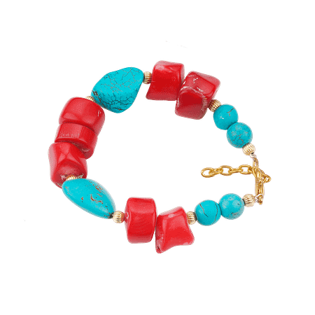 Bracelet en Corail Rouge & Turquoise