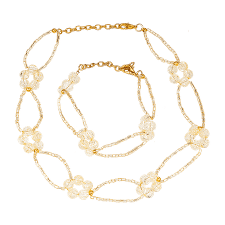 Ensemble Collier & Bracelet en Verre Craquelé & Fleurs