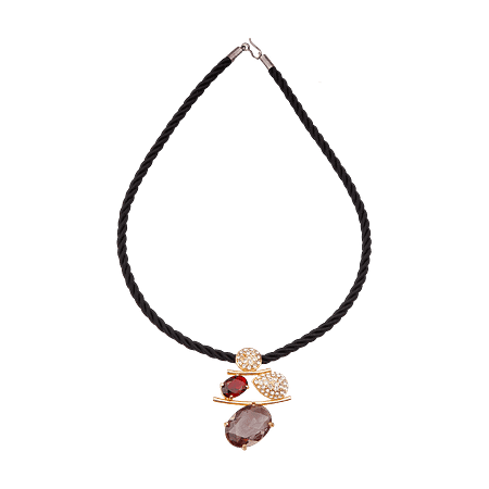 Collier Cordon Noir & Pendentif Doré Orné de Zircons multicolore