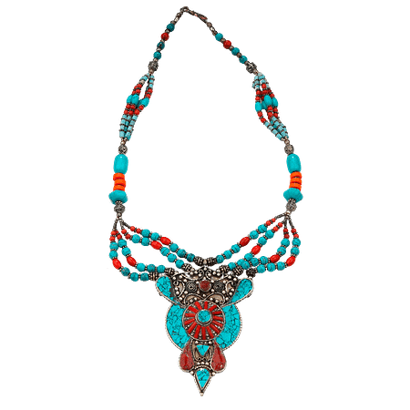 Collier Vintage Tibétain en Pierres de Turquoise Naturelle