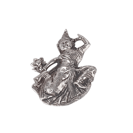 Broche vintage en argent sterling, décorée en niellure et représentant une déesse hindoue
