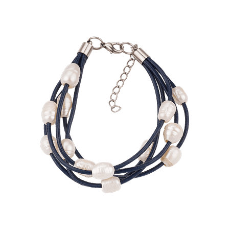 Bracelet Ethnique en Perles de Culture sur Cordon en Cuir