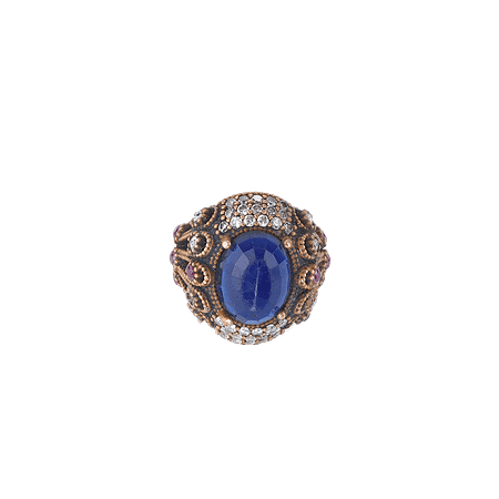 Bague Hurrem Sultan – argent  925, rubis naturel & perle de verre bleu