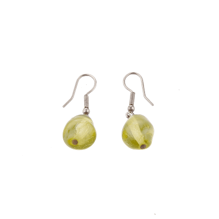 Boucles d’Oreilles en Verre Coloré & Crochet en Métal Argenté