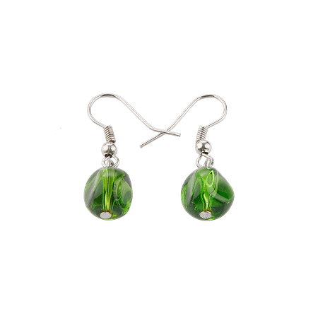 Boucles d’Oreilles en Verre Coloré et Crochet en Métal Argenté
