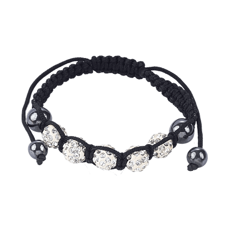 Bracelet Shamballa Tressé en Boules Blanches & Pierres d’Hématite