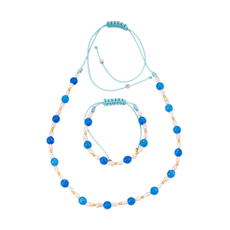 Ensemble Éclat Apatite Bleue & Perles de Culture