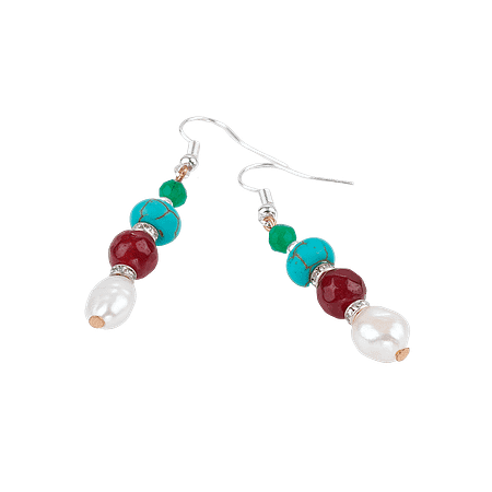 Boucles d’oreilles en Multi-Pierres – Crochet en acier inoxydable argenté