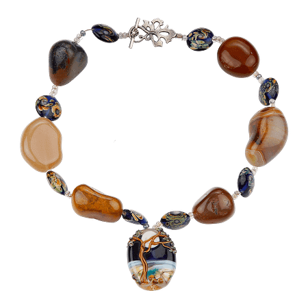 Collier Artisanal en Pâte de Verre et Agate Naturelle
