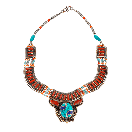 Collier Tibétain Vintage Multicolore en Pierres Naturelles