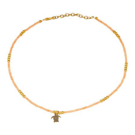 Collier ras du cou perles pêches & pendentif doré