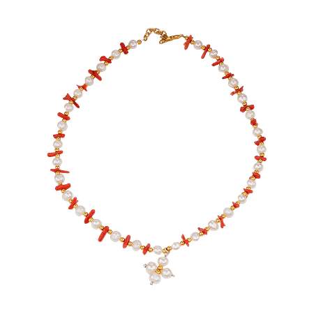 Collier en perles de culture et chips de corail