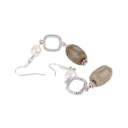 Boucles d’oreilles en jaspe véritable & perle de culture – Crochet en acier inoxydable argenté