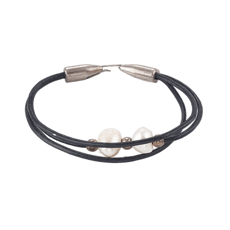 Bracelet Ethnique en Perles de Culture sur Cordon en Cuir