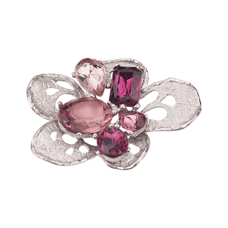 Broche vintage en métal argenté ornée de pierres de zircon