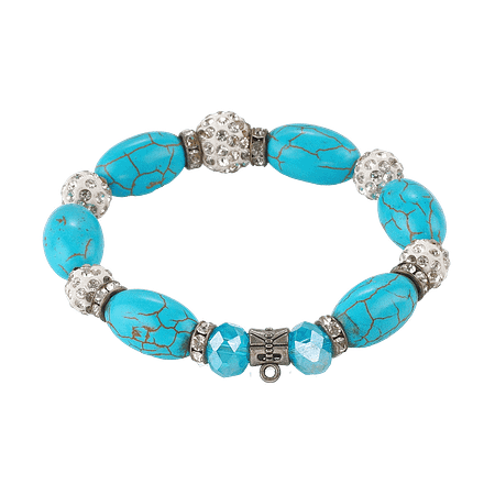 Bracelet en Turquoise Naturelle & Perles Métal Argenté